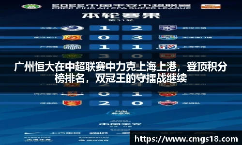 广州恒大在中超联赛中力克上海上港，登顶积分榜排名，双冠王的守擂战继续